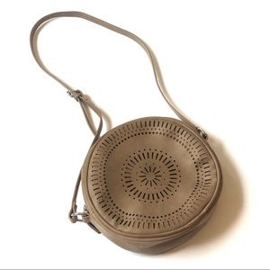 Round Faux Leather Shoulder Bag Laser Cut